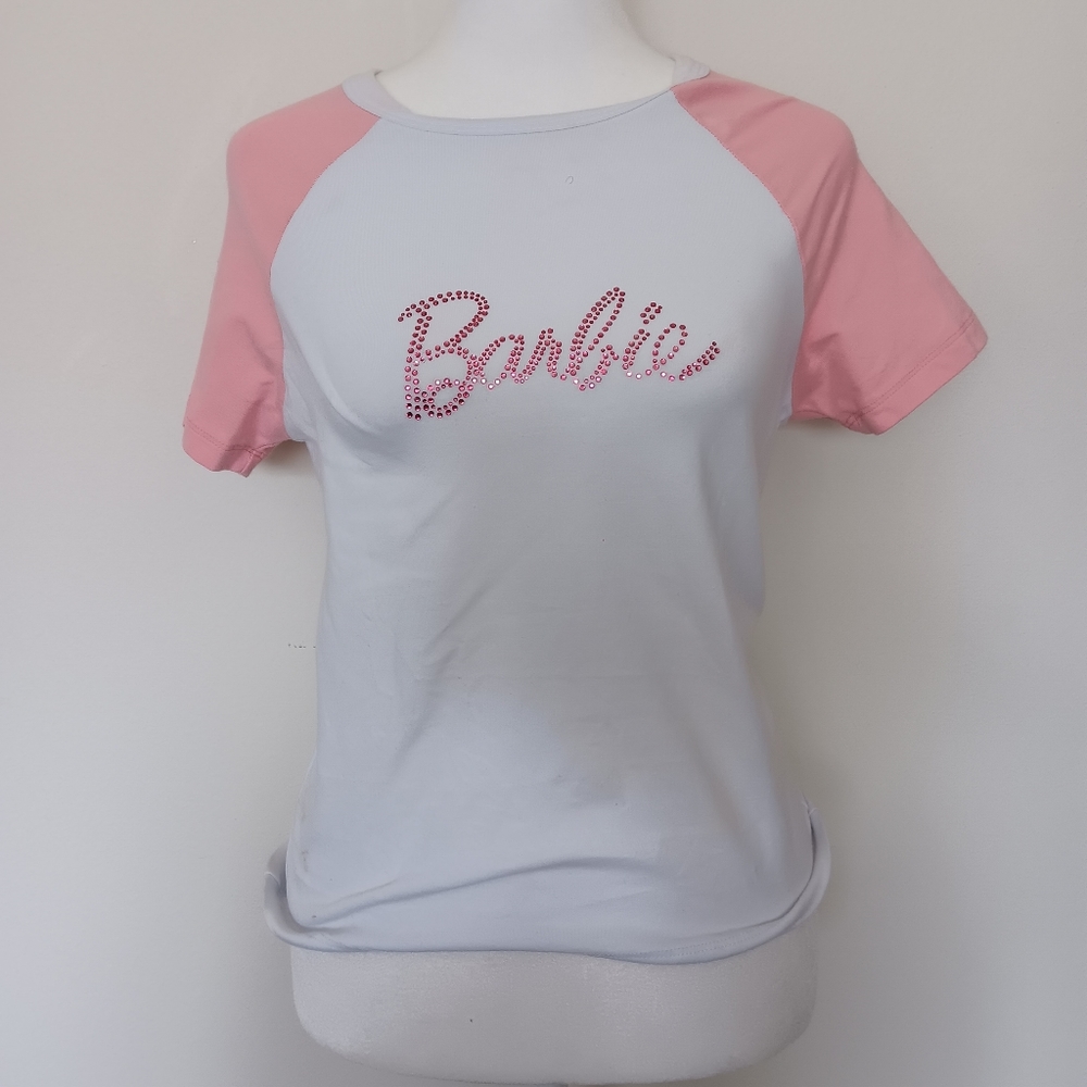 barbie pink and white rhinestone t-shirt